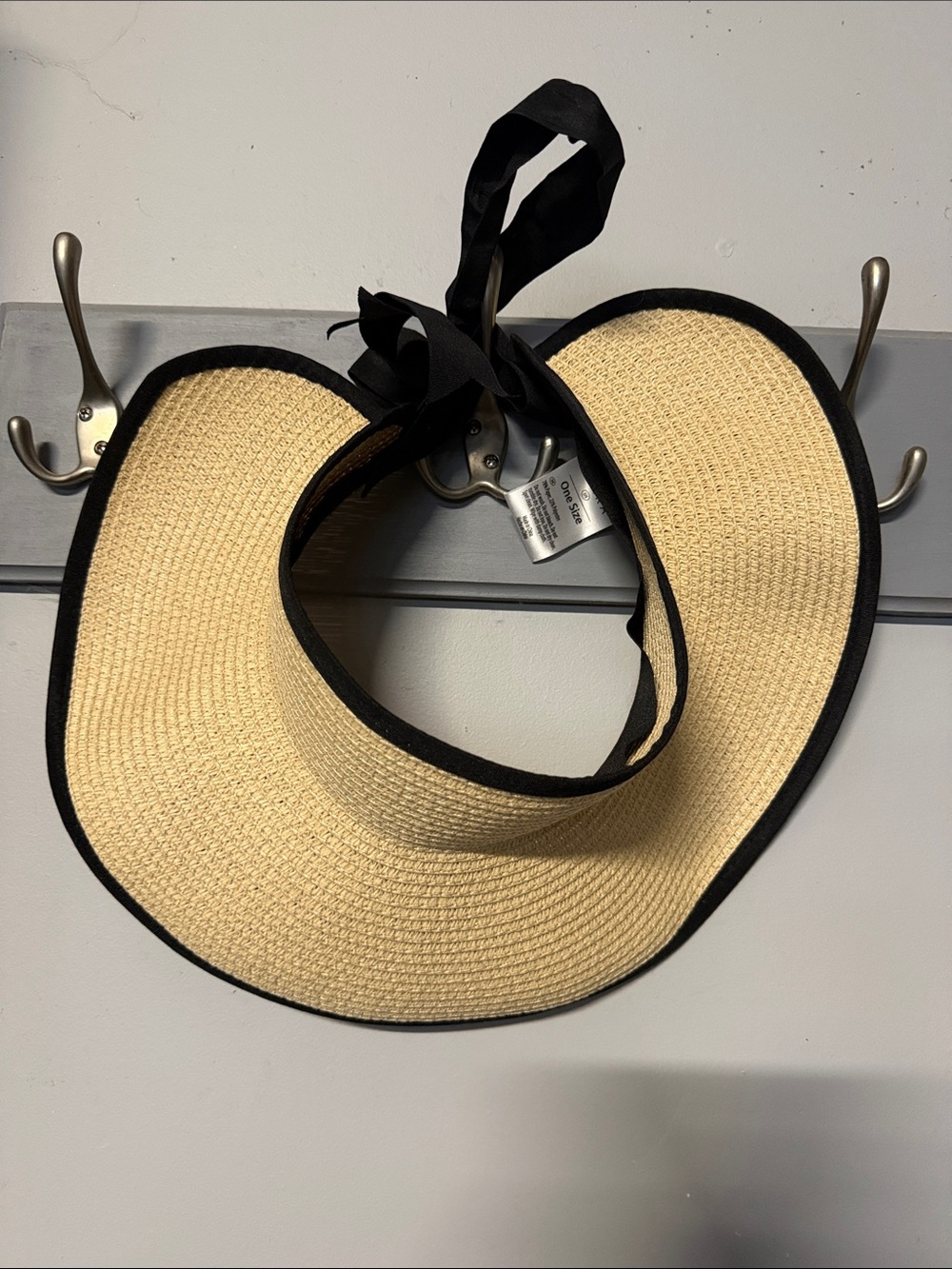 Straw Sun Visor with Black Trim and Ribbon